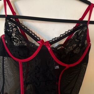 Elegant Black and Red Lace Corset
